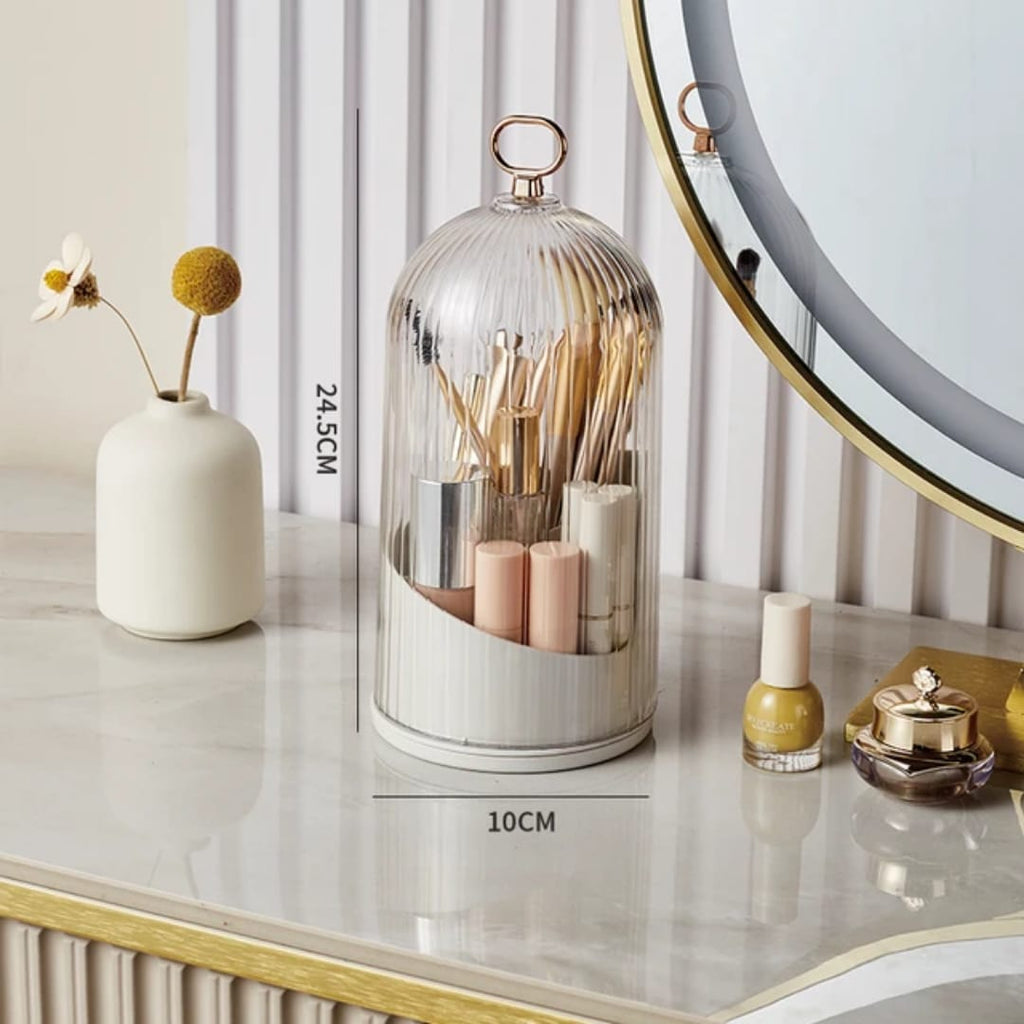 360° Rotating Makeup Brush Holder – Cosmetic Storage Box with Cover