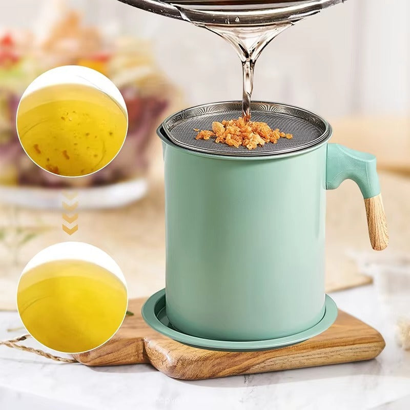 Bacon Grease Container with Strainer – 1.4L Stainless Steel Oil Filter Pot