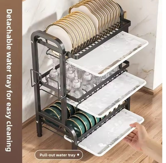 3-Tier Dish Drying Rack with Drainboard – Large Rust-Proof Kitchen Dish Drainer with Utensil Holder