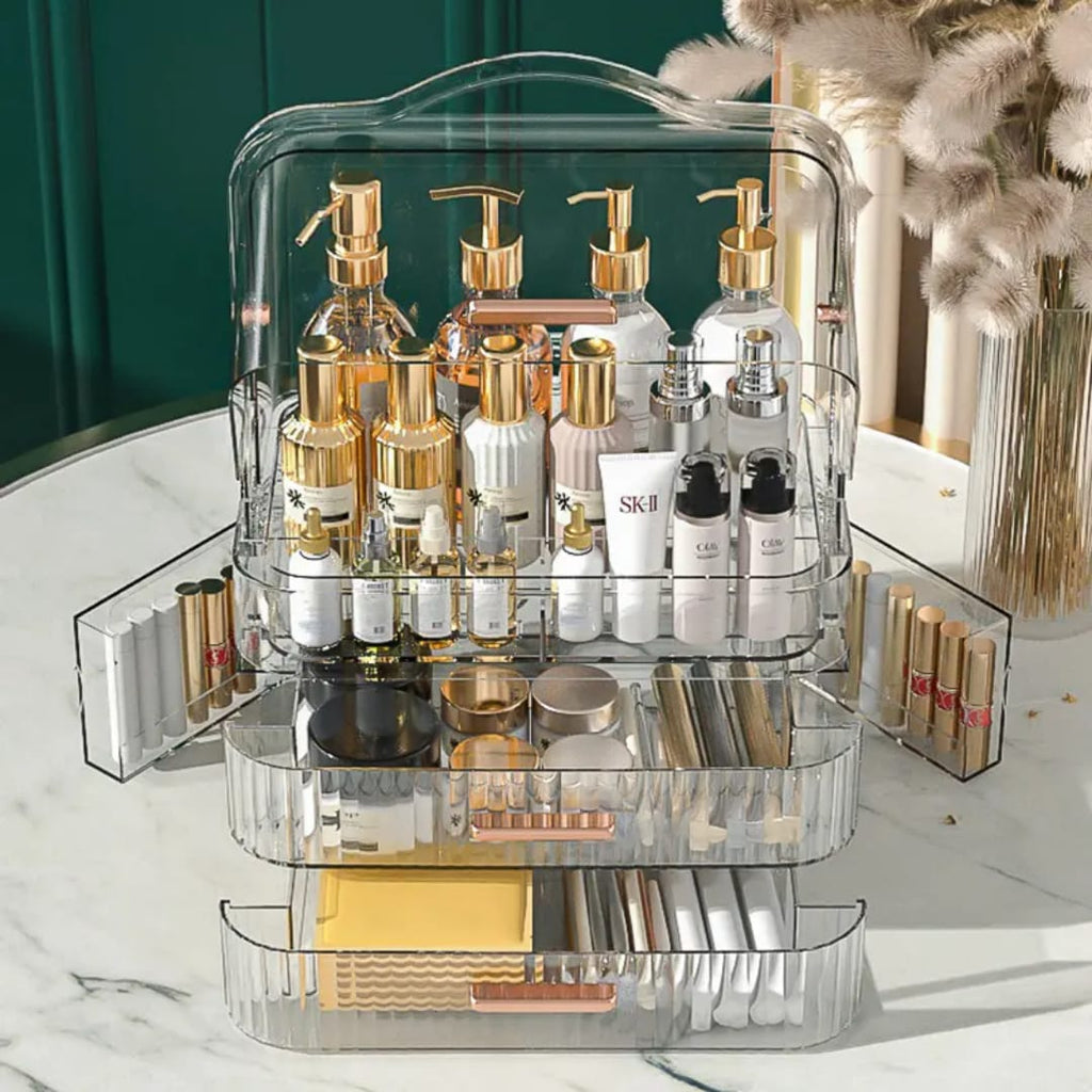 Transparent Makeup Organizer with Drawers – Cosmetic & Jewelry Storage Case