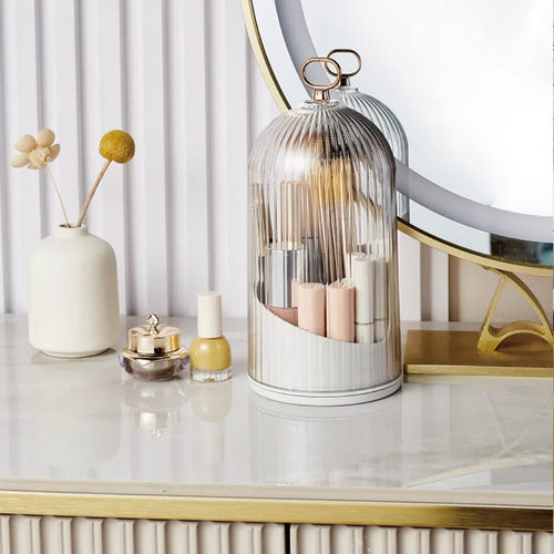 360° Rotating Makeup Brush Holder – Cosmetic Storage Box with Cover
