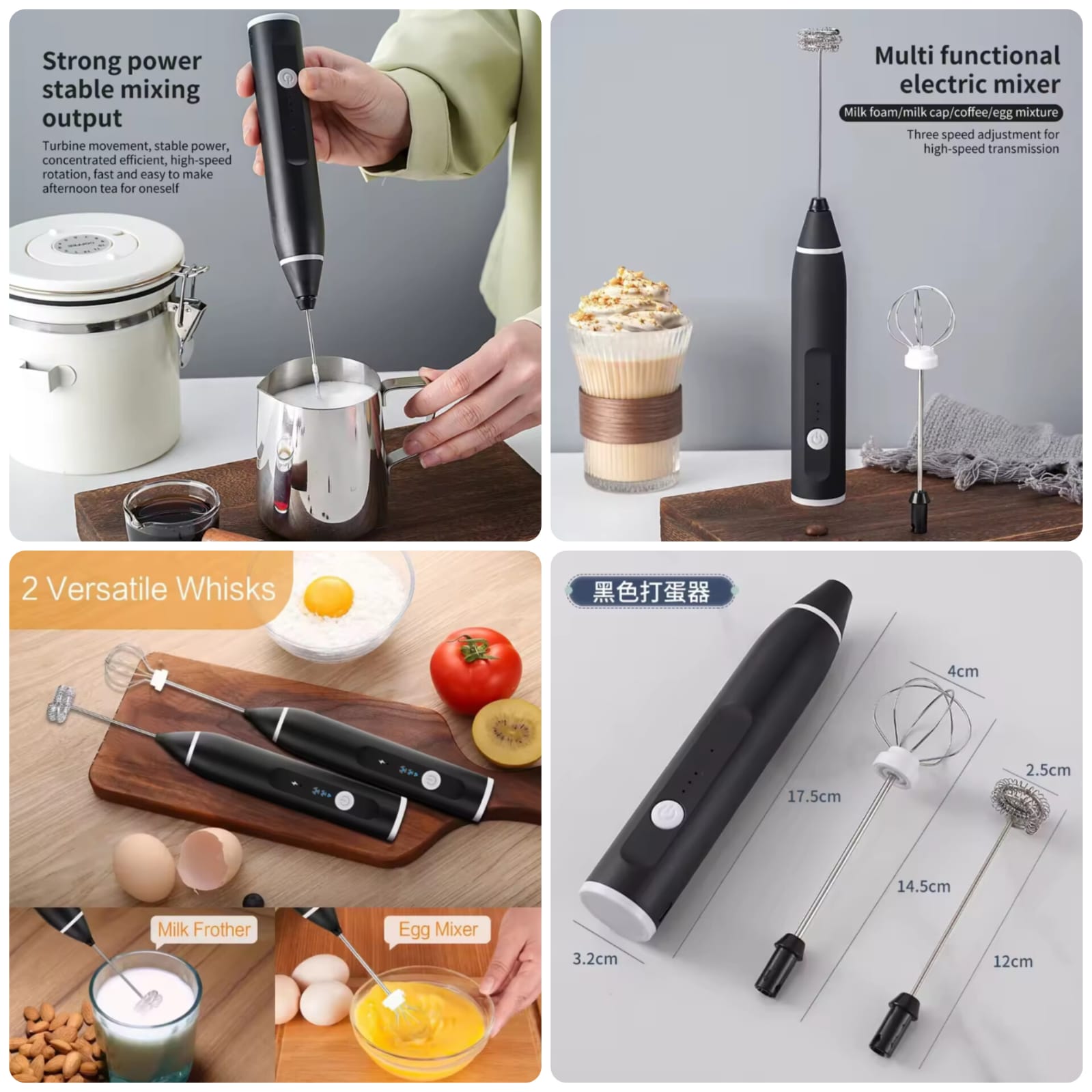 2-in-1 Rechargeable Coffee Beater – Electric Milk Frother (Box Packing)