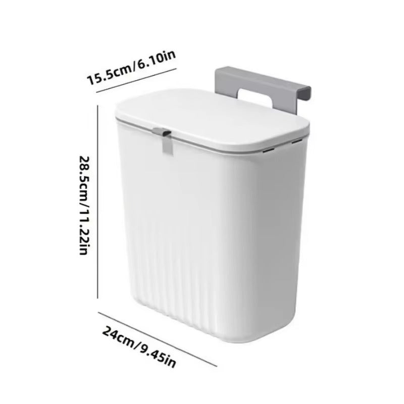 Wall Mounted Press Trash Can with Lid – Hanging Kitchen & Bathroom Garbage Bin