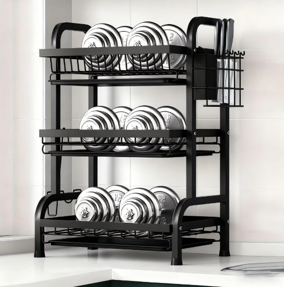 3-Tier Dish Drying Rack with Drainboard – Large Rust-Proof Kitchen Dish Drainer with Utensil Holder