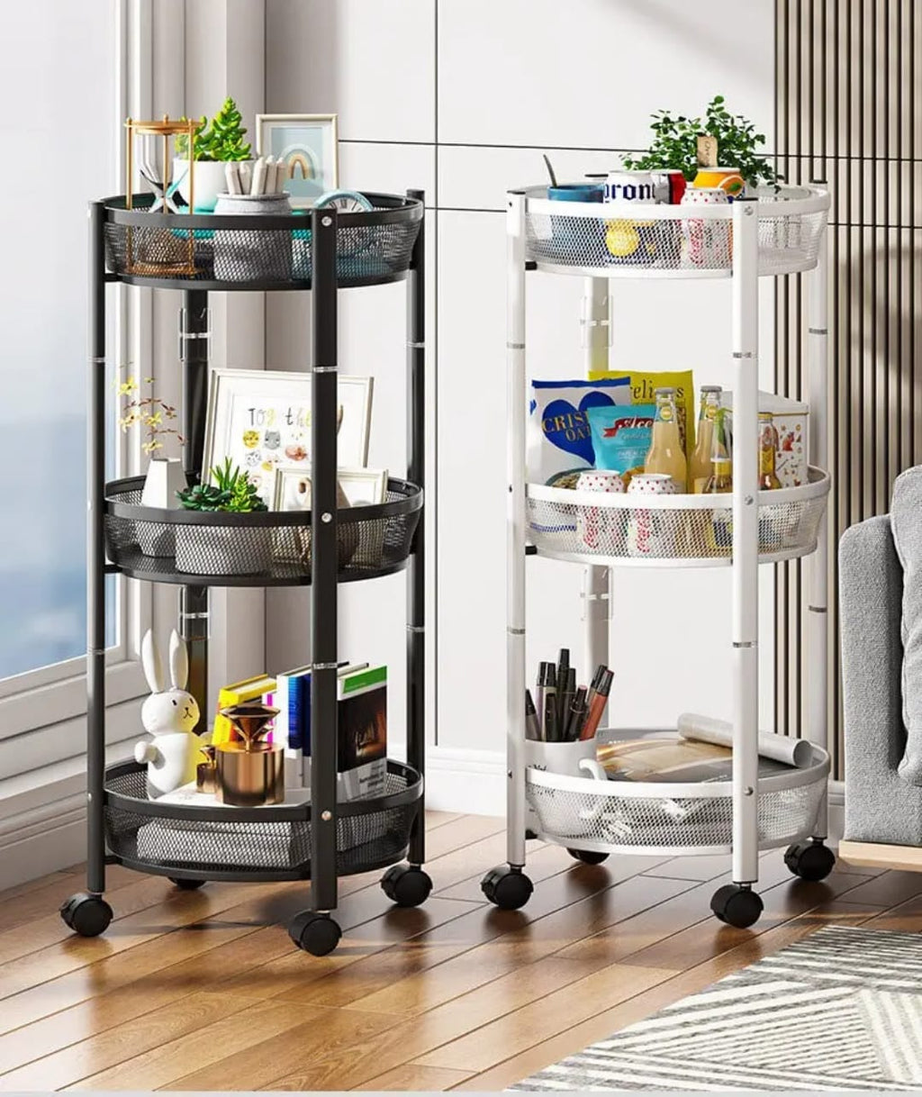 3-Tier Metal Kitchen Storage Rack with Wheels – Foldable Multifunctional Fruit & Vegetable Organizer