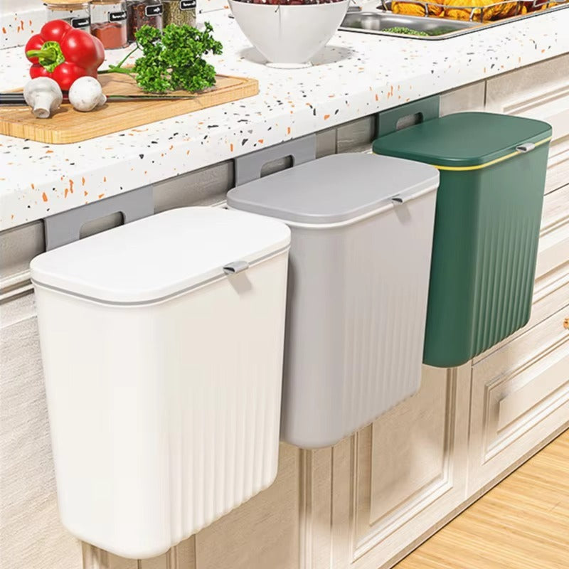 Press Type Wall Mounted Trash Can with Lid – Hanging Kitchen Cabinet & Bathroom Garbage Bin