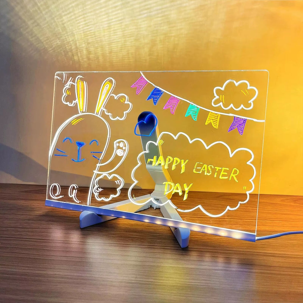 LED Message Board / Stand with 7-Color Pen – Light Emitting Dry Erase Notepad