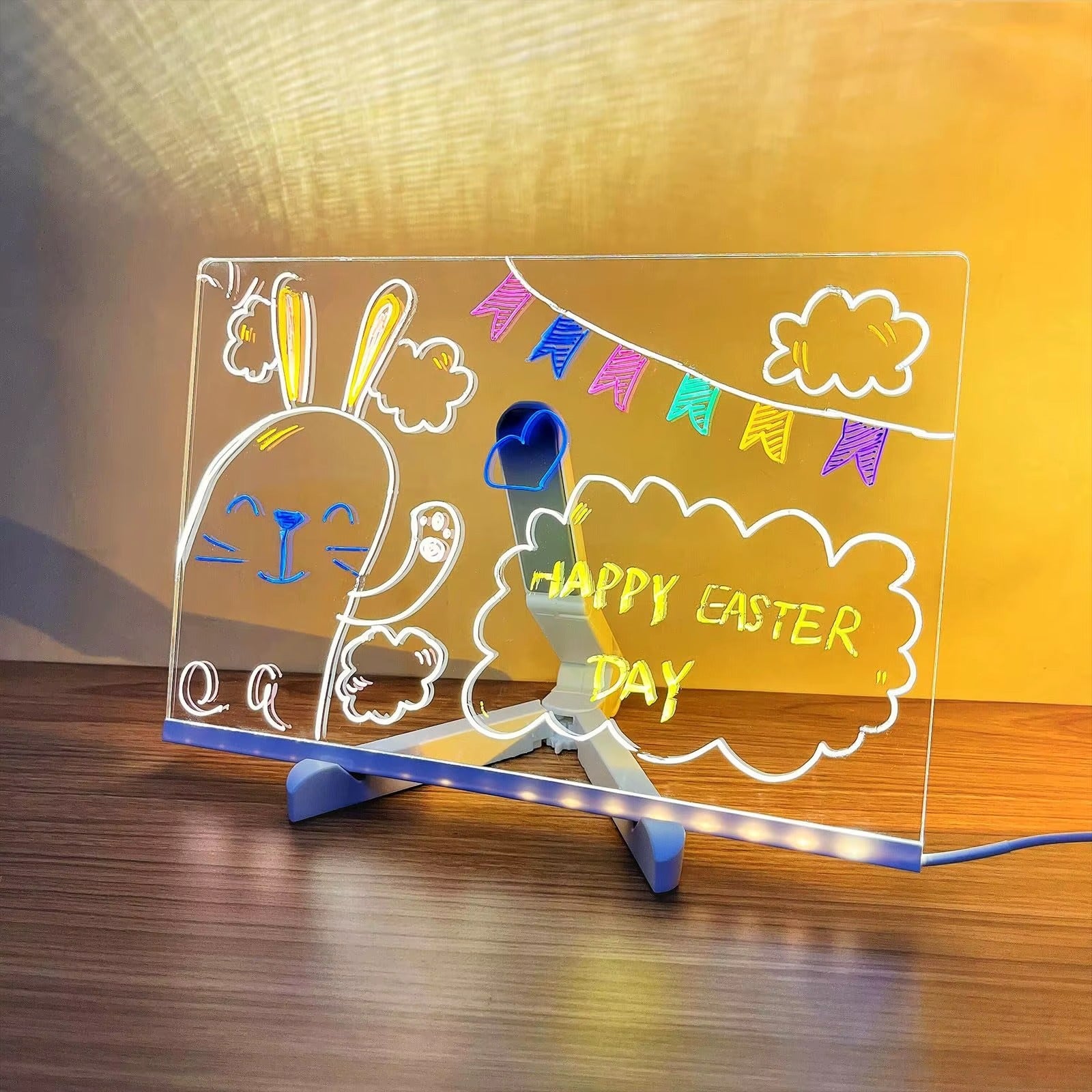 LED Message Board / Stand with 7-Color Pen – Light Emitting Dry Erase Notepad