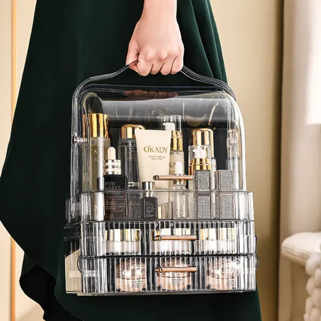 Transparent Makeup Organizer with Drawers – Cosmetic & Jewelry Storage Case