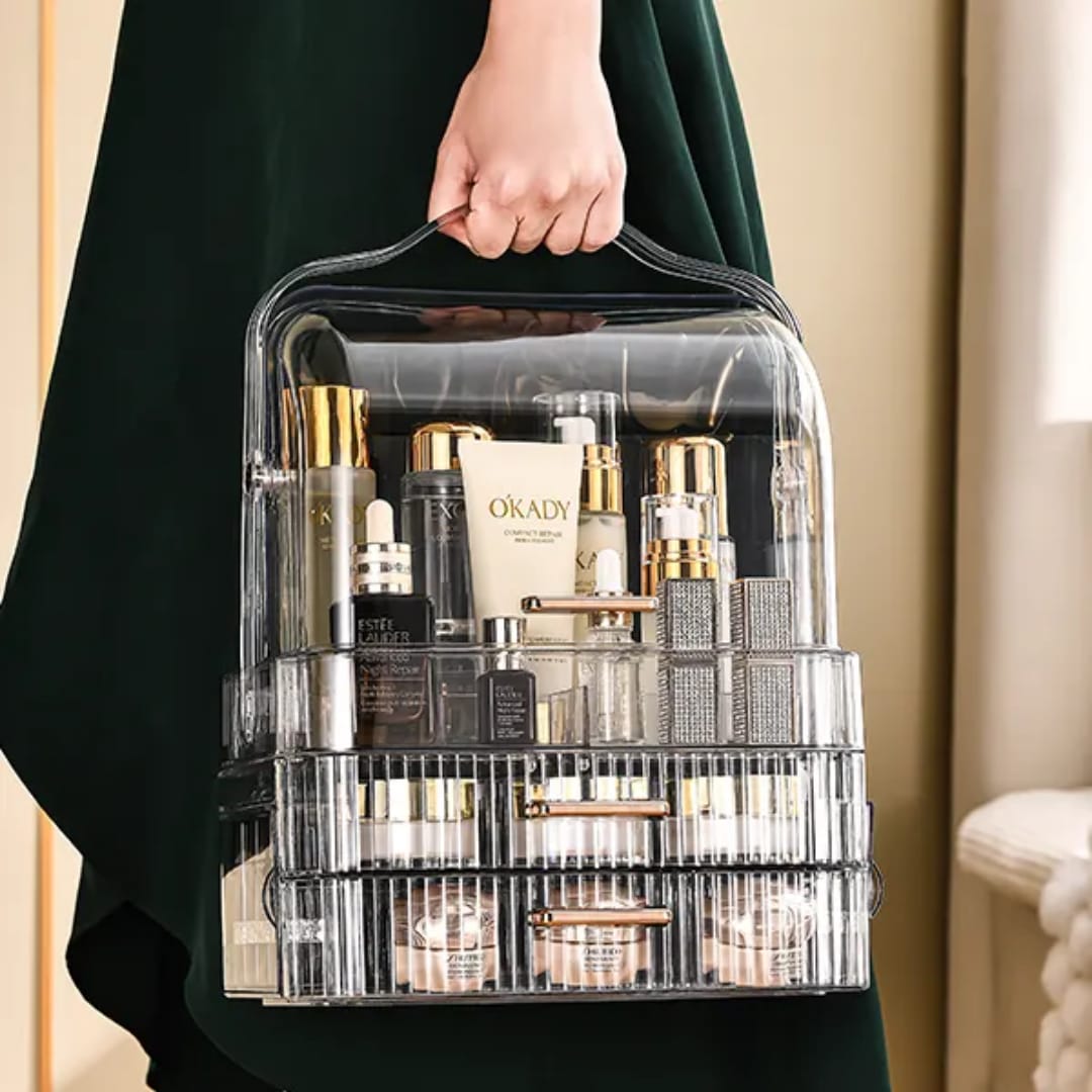 Transparent Makeup Organizer with Drawers – Cosmetic & Jewelry Storage Case