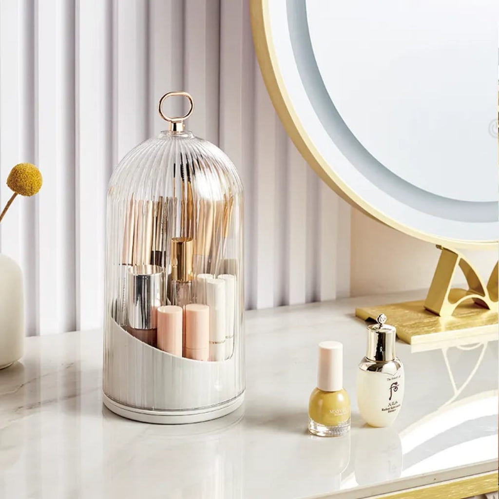 360° Rotating Makeup Brush Holder – Cosmetic Storage Box with Cover