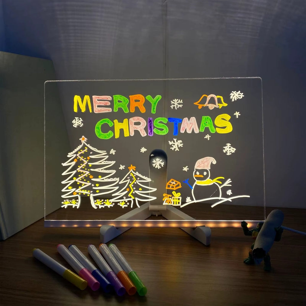 LED Message Board / Stand with 7-Color Pen – Light Emitting Dry Erase Notepad