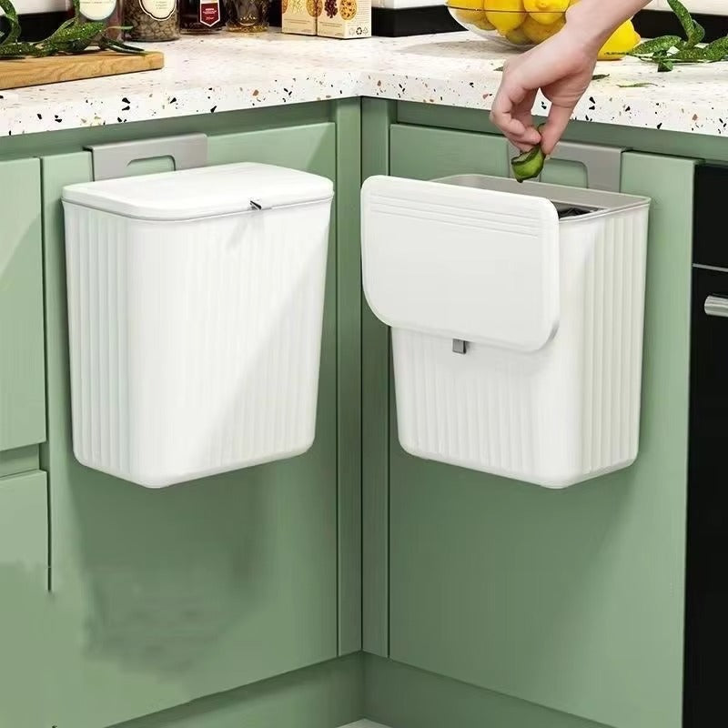 Press Type Wall Mounted Trash Can with Lid – Hanging Kitchen Cabinet & Bathroom Garbage Bin