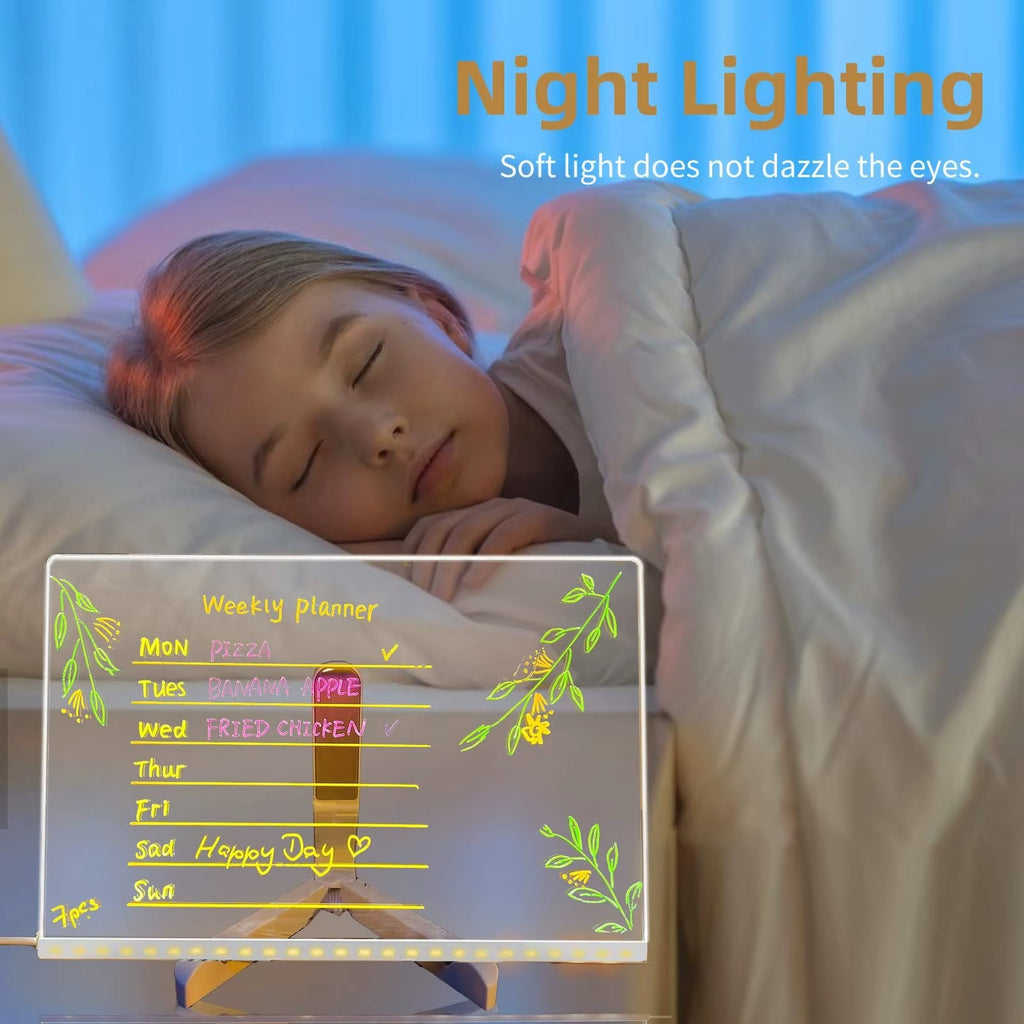 LED Message Board / Stand with 7-Color Pen – Light Emitting Dry Erase Notepad