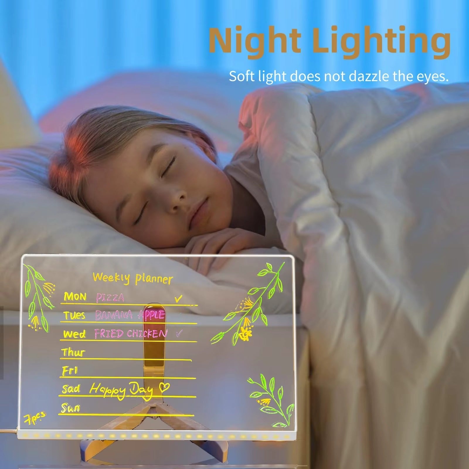 LED Message Board / Stand with 7-Color Pen – Light Emitting Dry Erase Notepad