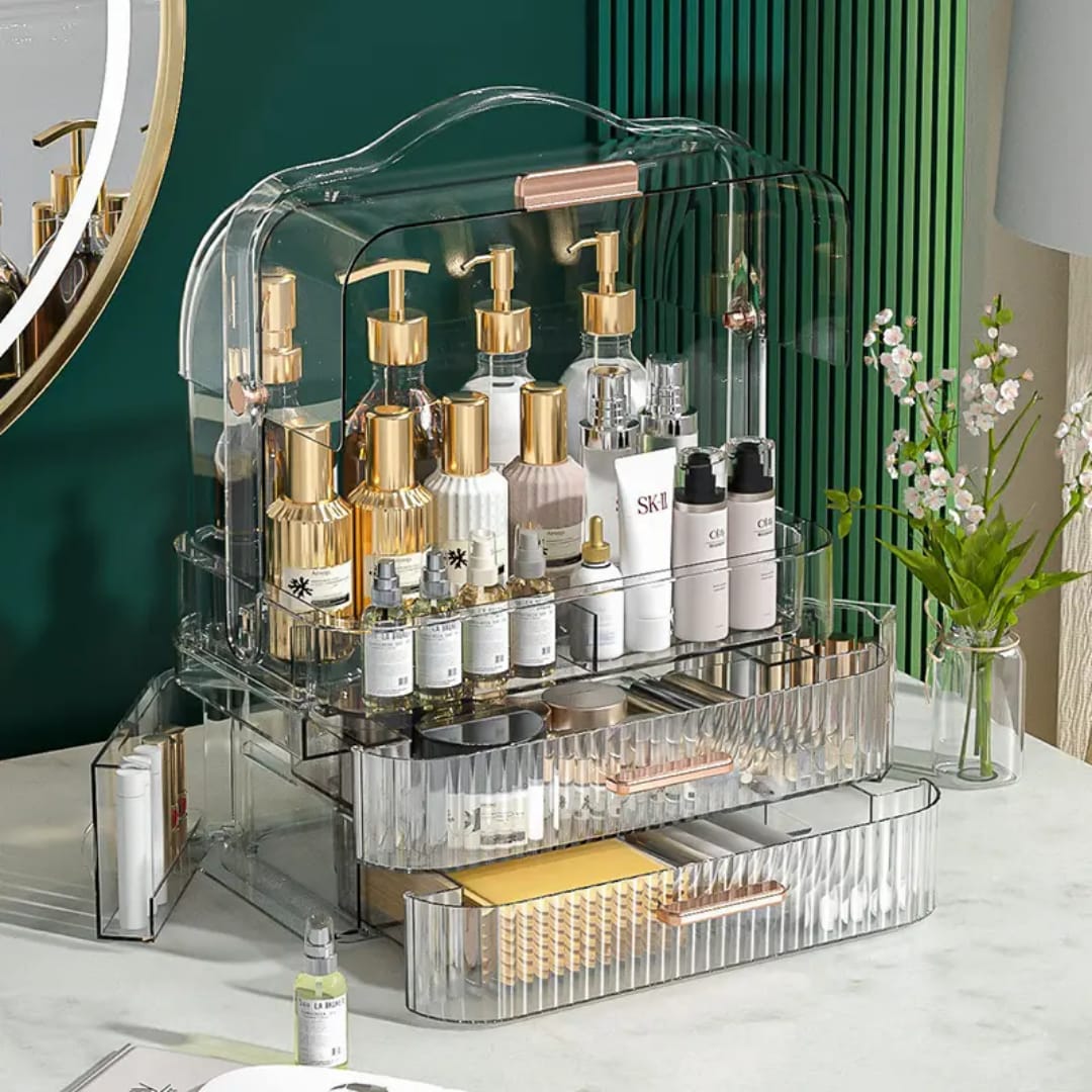 Transparent Makeup Organizer with Drawers – Cosmetic & Jewelry Storage Case