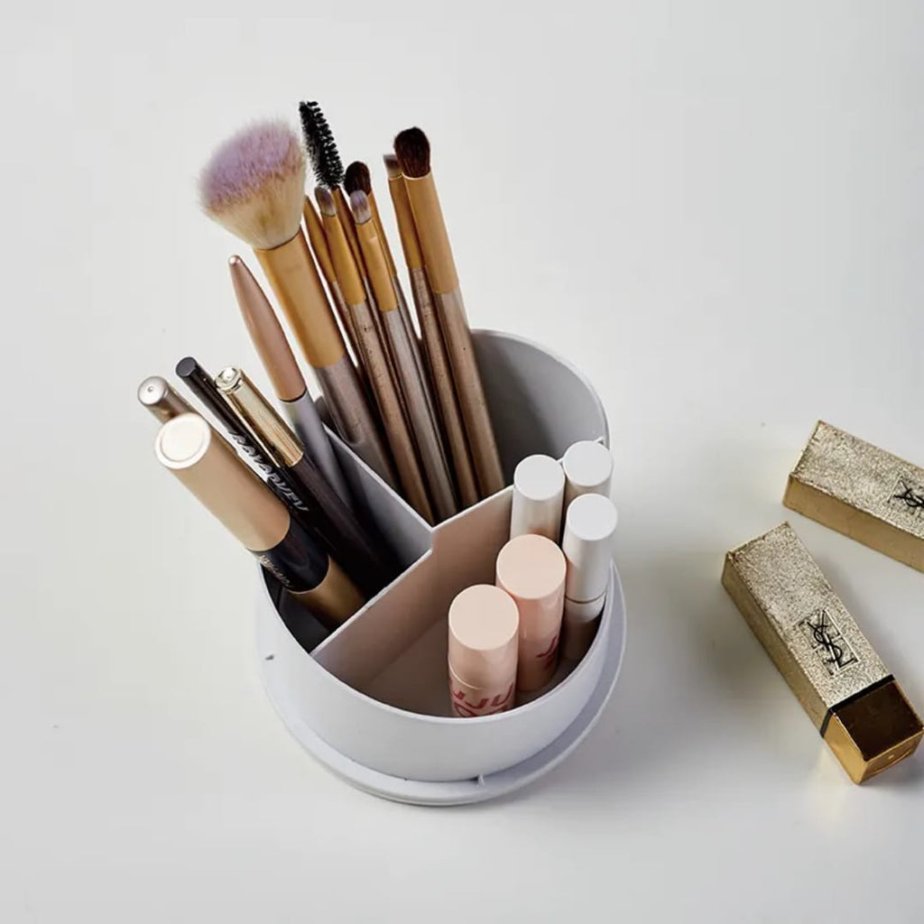 360° Rotating Makeup Brush Holder – Cosmetic Storage Box with Cover