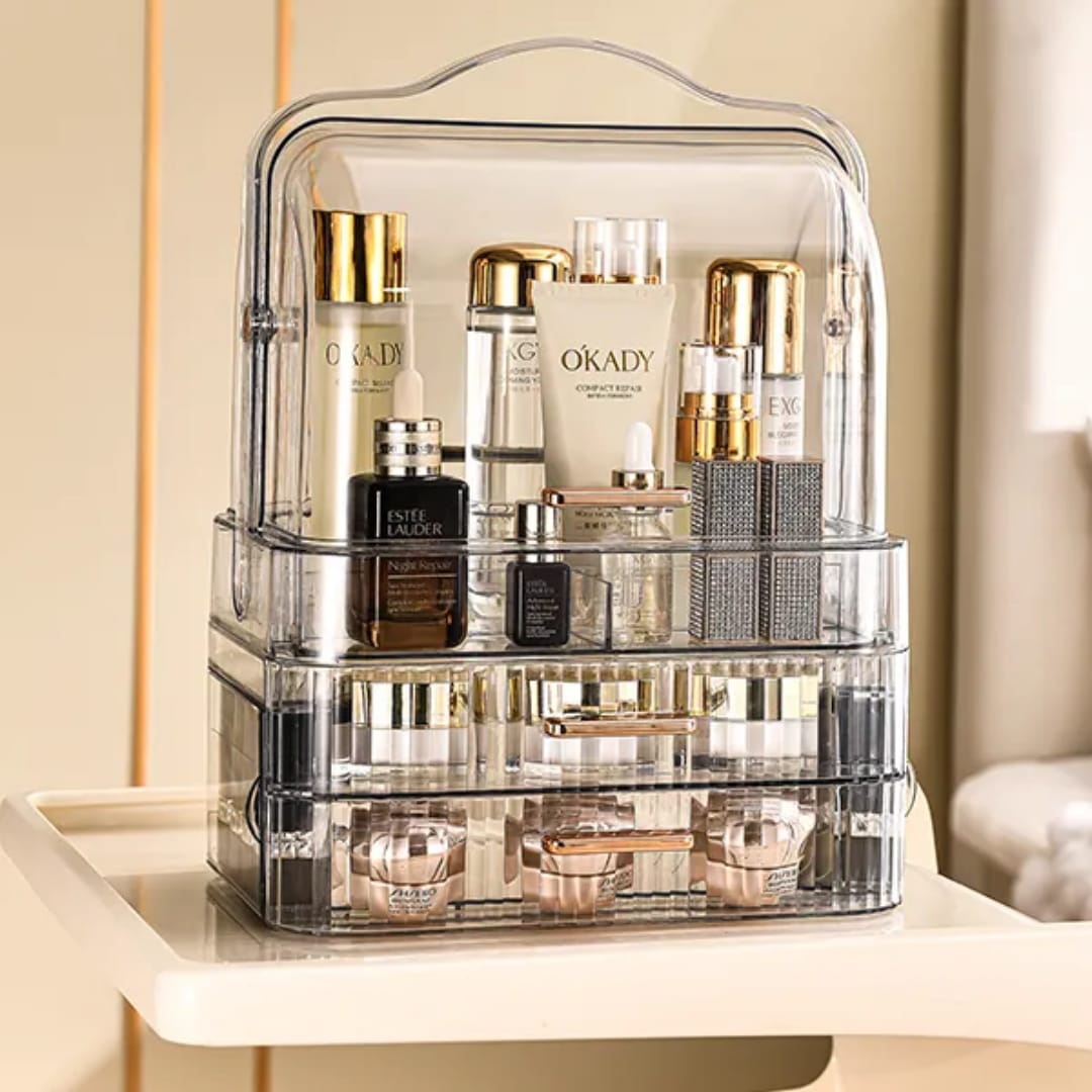 Transparent Makeup Organizer with Drawers – Cosmetic & Jewelry Storage Case