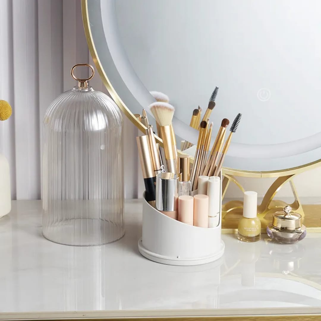 360° Rotating Makeup Brush Holder – Cosmetic Storage Box with Cover