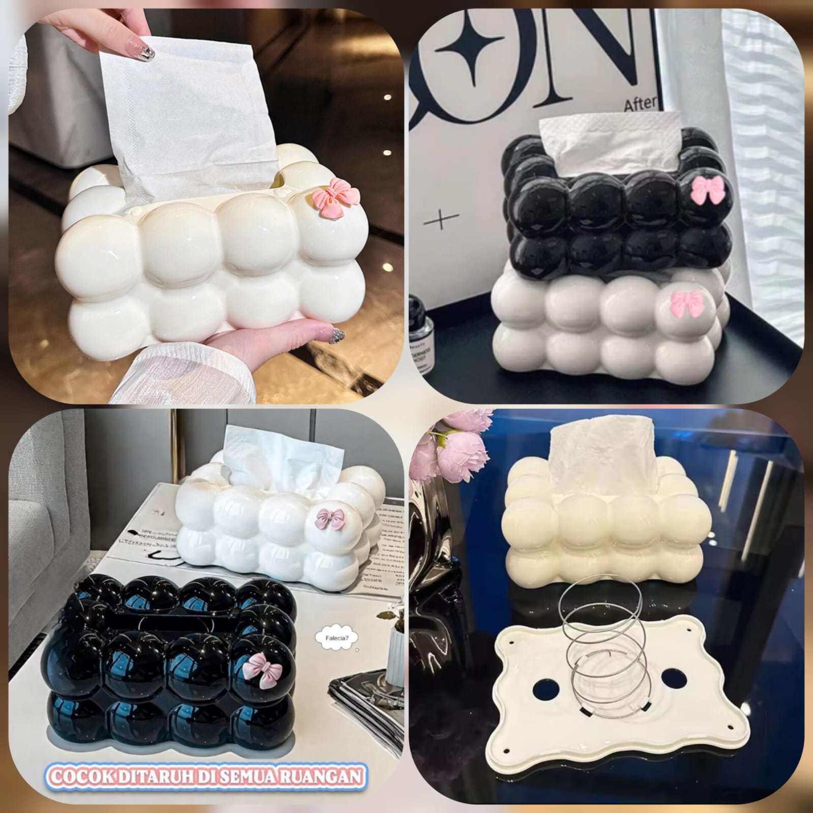 Bubble Bow Tissue Box – Elegant Design (Only White Colour Available)