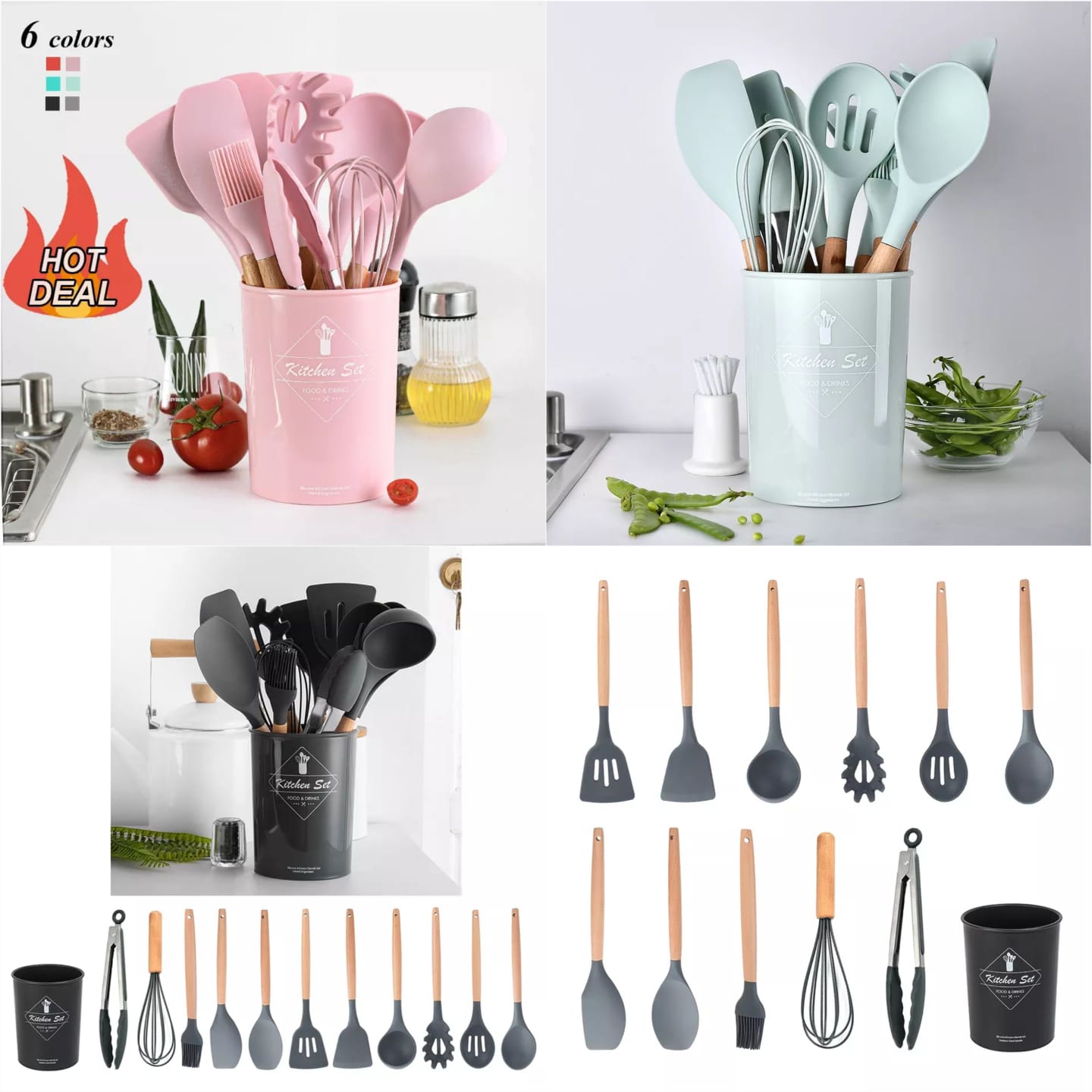 Silicone Utensils 12PCS Set – Premium Kitchen Tools (Random Colours)