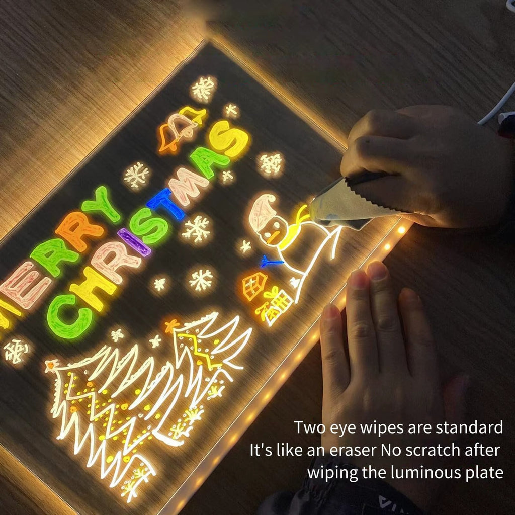 LED Message Board / Stand with 7-Color Pen – Light Emitting Dry Erase Notepad