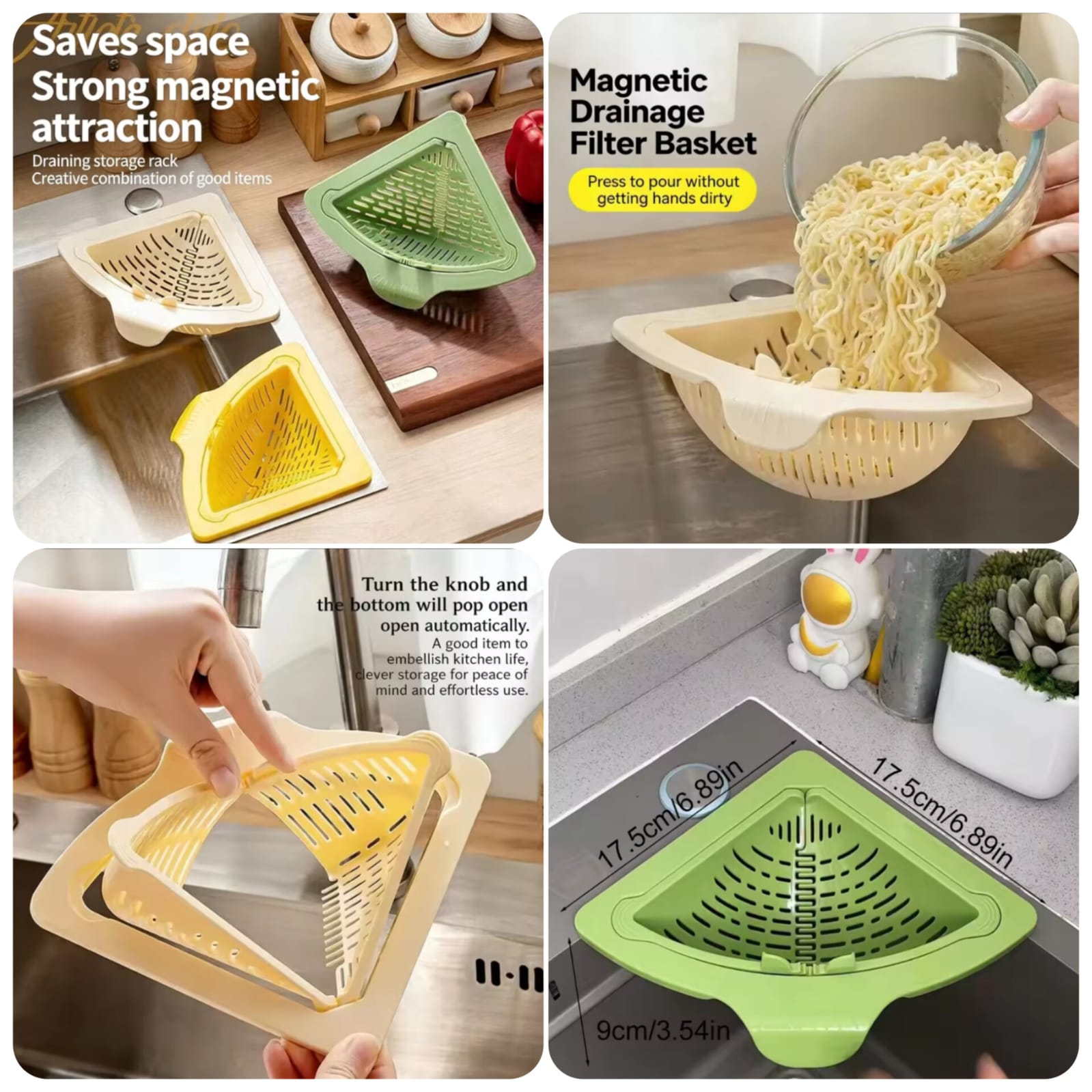 Magnetic Corner Sink Drain Basket – Space Saving Organizer (Random Colour)